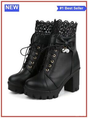 Women's Goth Platform Ankle Boots Lace Up Combat Synthetic Leather